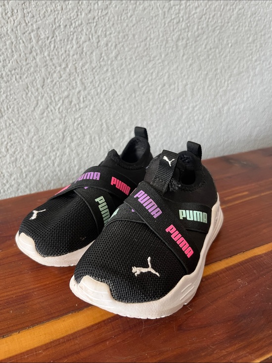 Puma Other - Puma Little Kids Black Sneakers with Pink, Purple, & Mint Logo Straps
